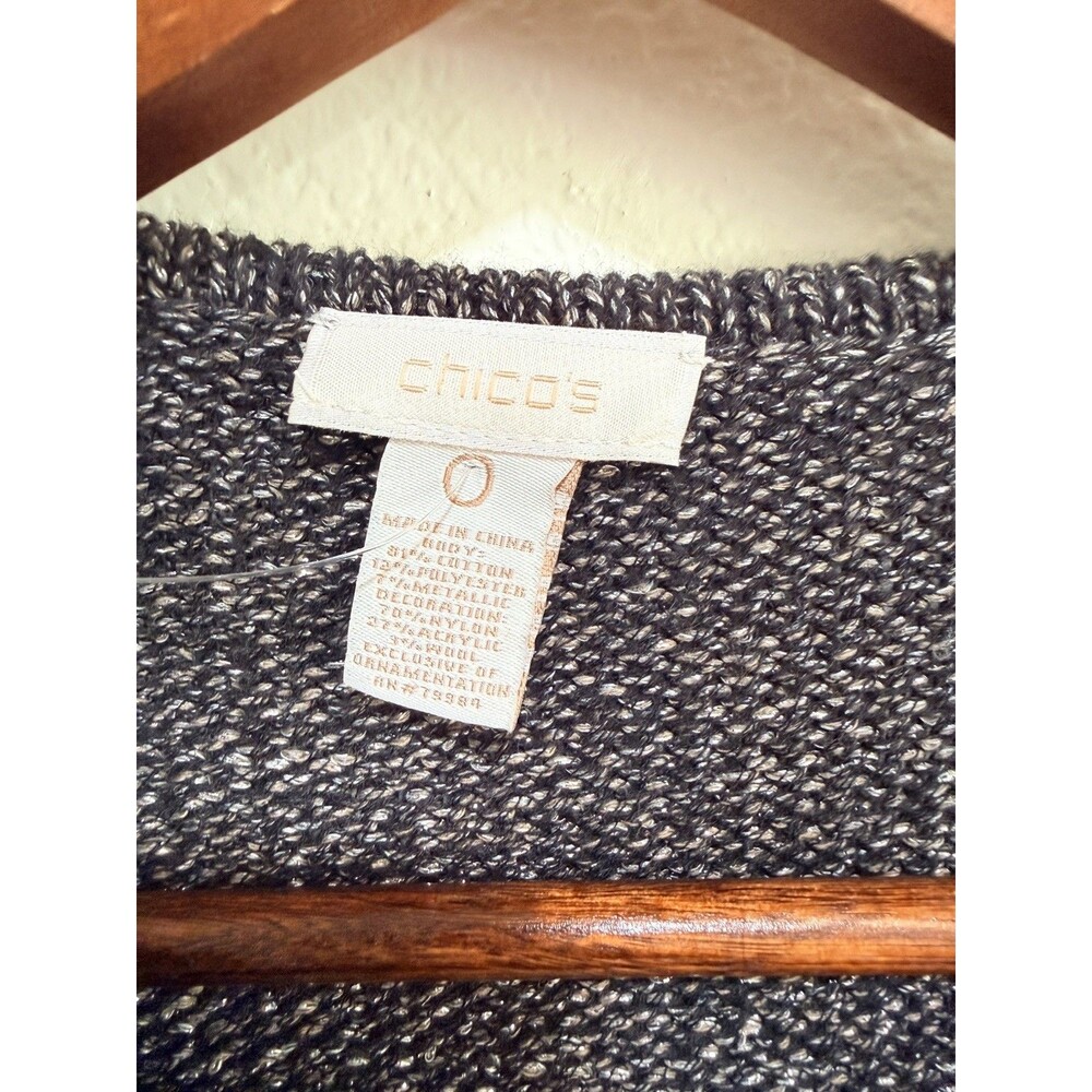 Chico's Embellished Open Front Cardigan Sweater Size 0 (S) Glam Festive Party - Picture 8 of 12